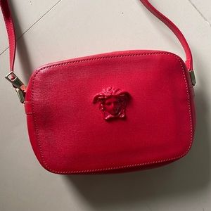Versace Red Leather Medusa Camera Crossbody Bag